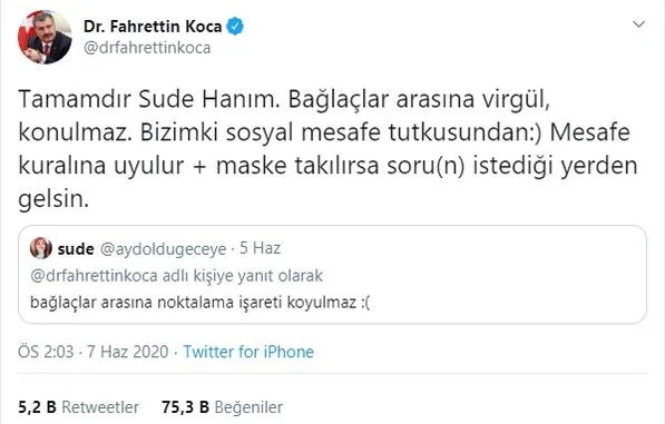 Koca’dan takipçisine gülümseten yanıt