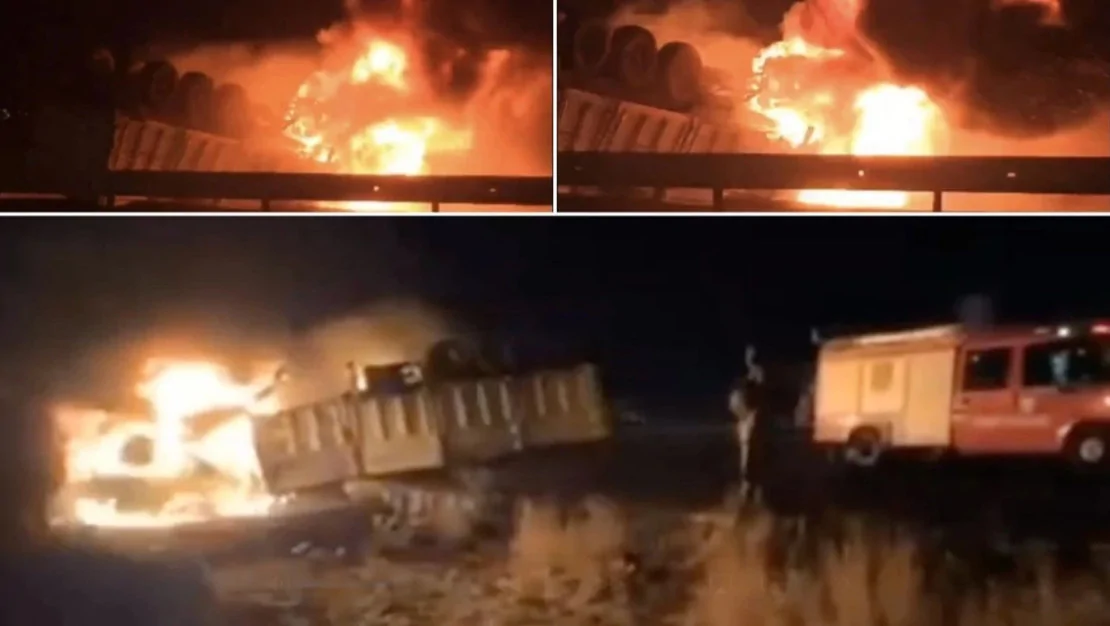 tir-devrildi-sofor-yanginda-can-verdi